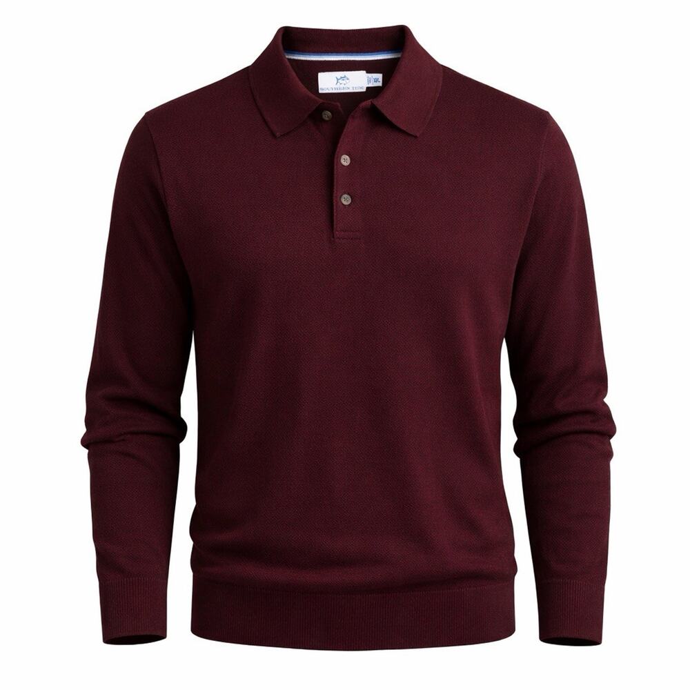 Southern Tide Polo Sweater Mens XXL Burgundy Long Sleeve Cotton Blend NWT